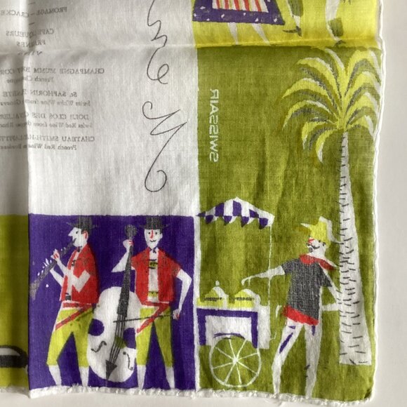 Vintage Swissair Souvenir Menu on Board Hankie 1970's Handkerchief Hand Rolled - Picture 5 of 5